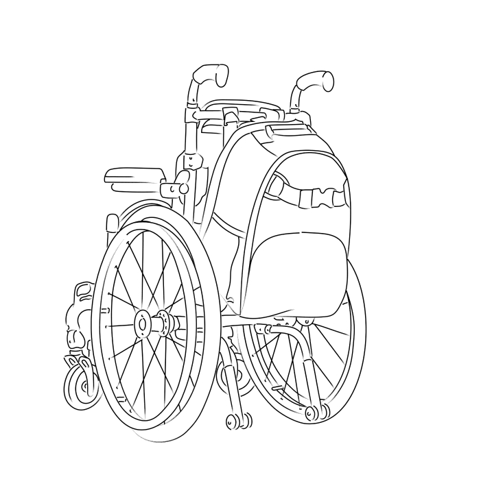 Depicts how the same Pottery Barn Kids Mackenzie Adaptive Backpack can be attached to all the most common children's assistive devices; in this case, a wheelchair