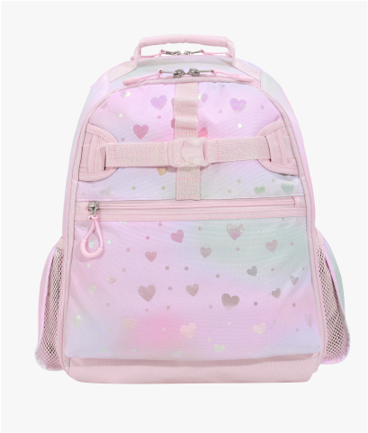 Front-facing image of Mackenzie Adaptive Backpack in Dreamy Foil Hearts print.