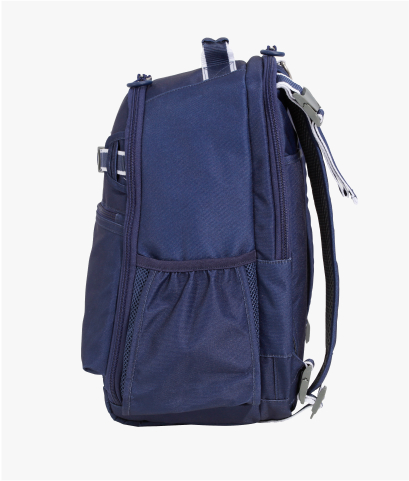 Side-facing image of Mackenzie Adaptive Backpack in Navy Solid print.