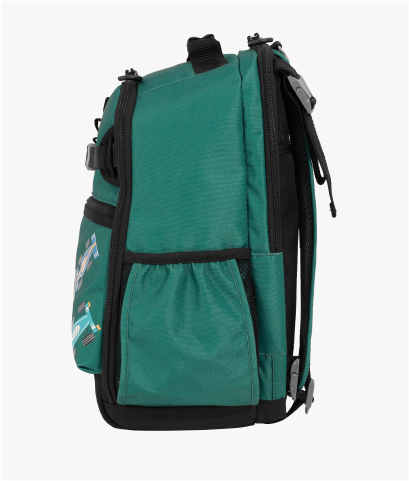 Side-facing image of Mackenzie Adaptive Backpack in Remy Race Car print.