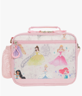 Front-facing image of Mackenzie Adaptive Lunch Box in Disney Princess Castle print.