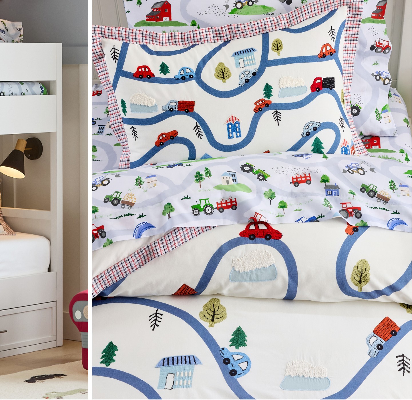Chambray Embroidered Transportation Duvet Cover & Shams