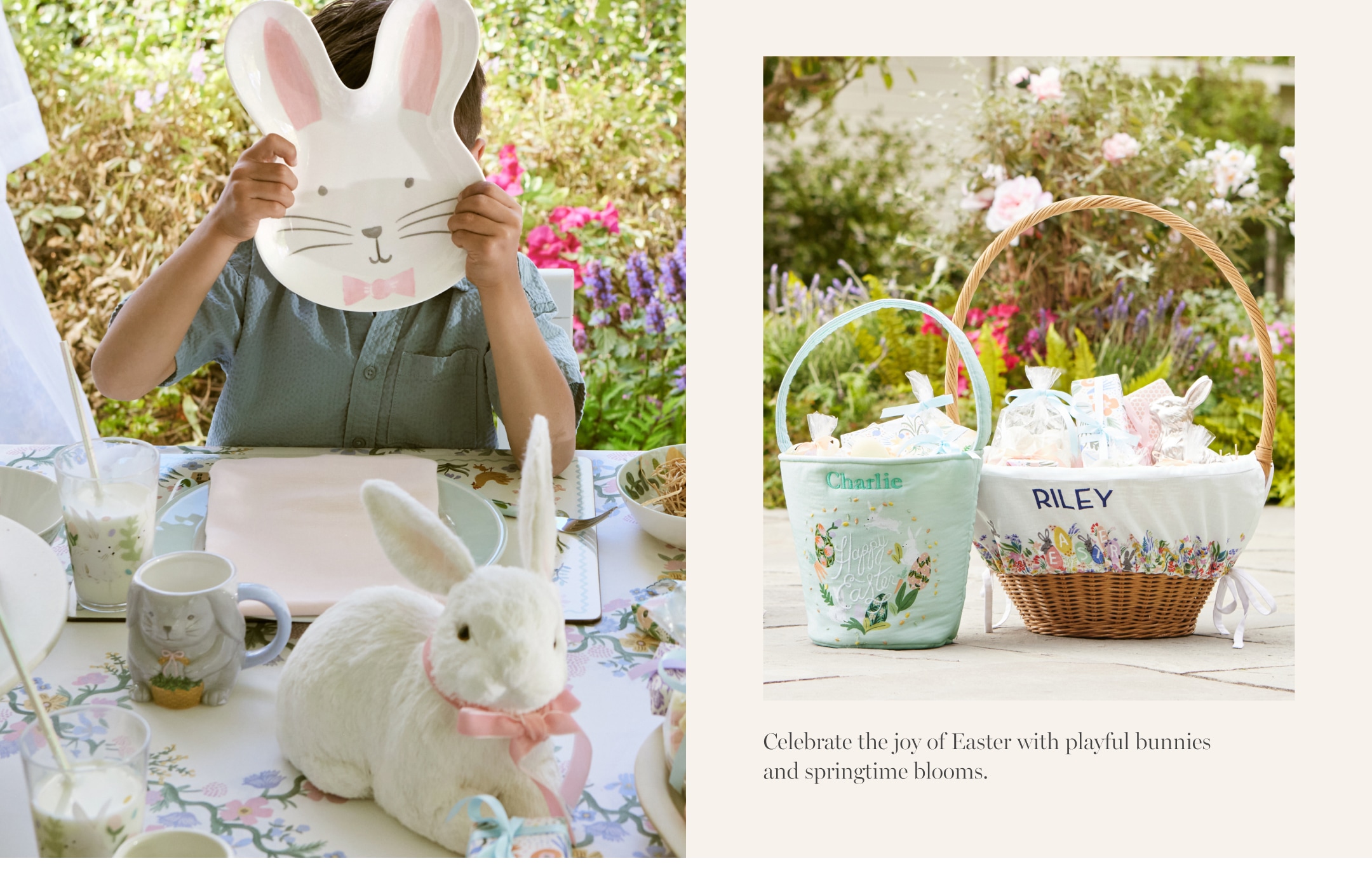 Celebrate the joy of Easter with playful bunnies and springtime blooms.