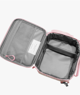 Image of Mackenzie Adaptive Lunch Box in Hello Kitty Hearts print, showing interior compartments.