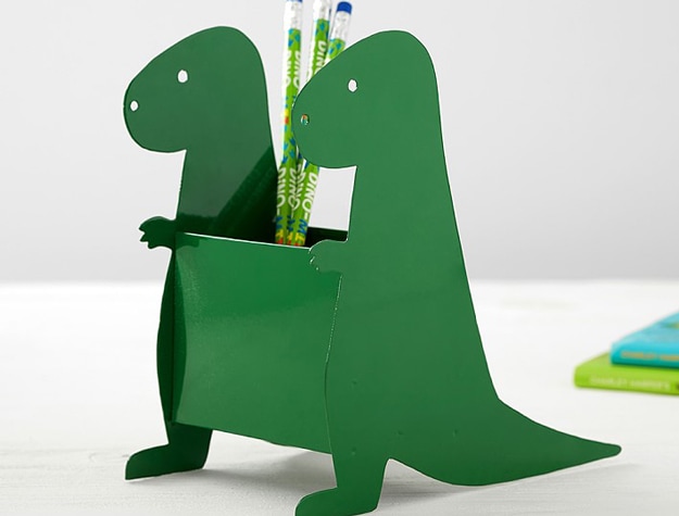 Green dinosaur shaped pencil holder