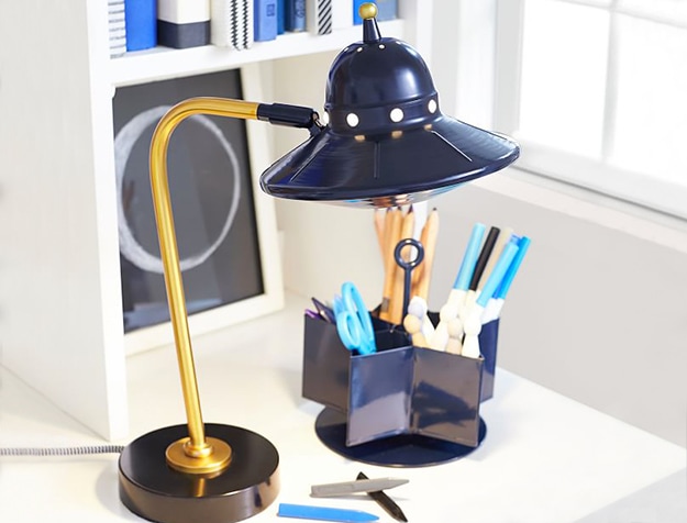 Gold and navy desk lamp
