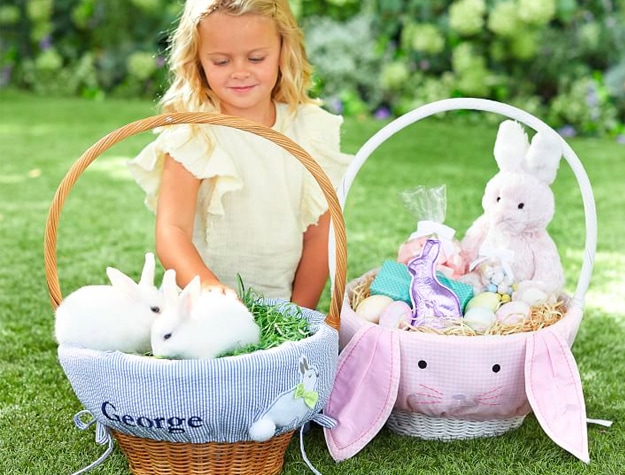 Girl with bunny easter baskets 