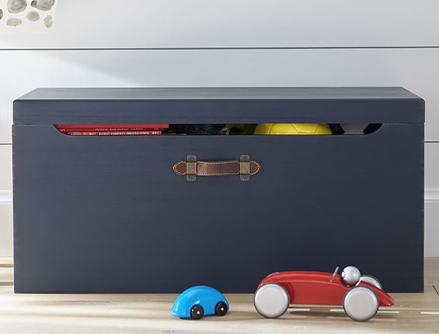 Blue toy chest with toy cars