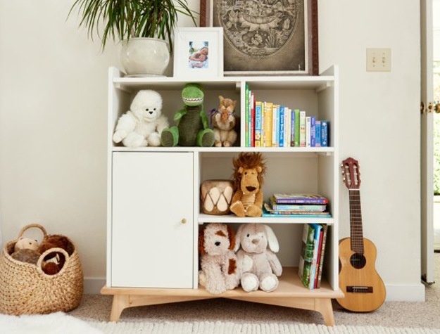 Bookcase with stuffed animals