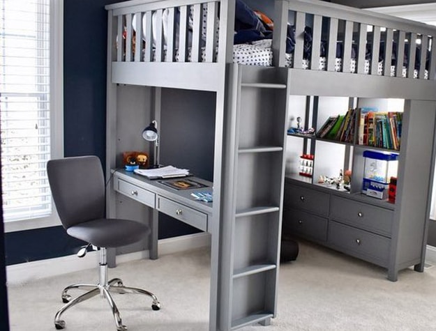 Lofted bunk bed with desk