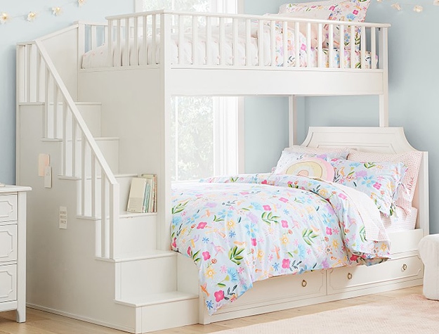 White and floral bunk bed