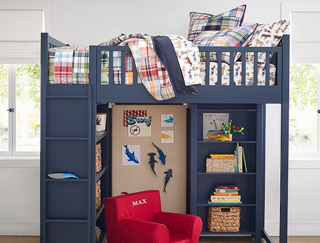 Navy blue lofted bunk bed