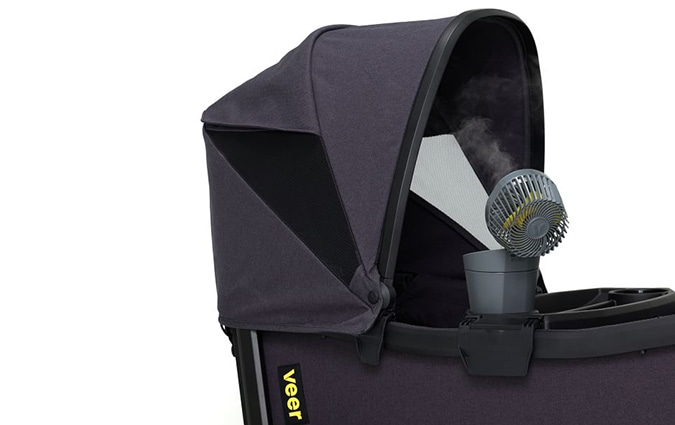 Misting fan attached to baby carriage