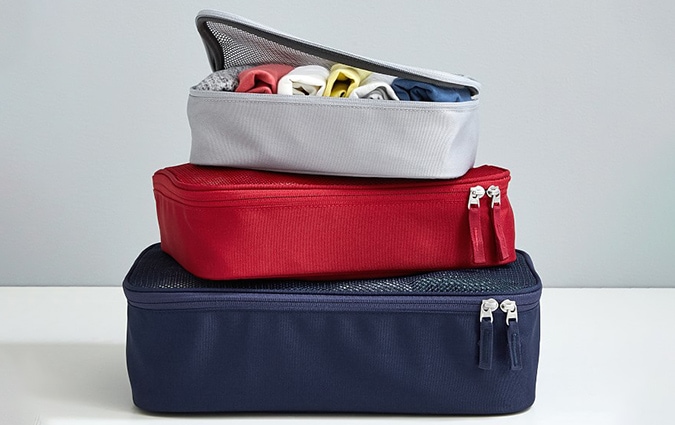 Navy, red and grey stacked organizers