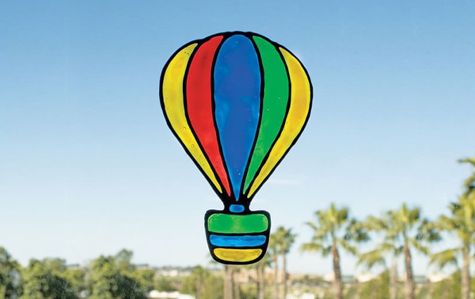 Air balloon window cling hanging on window