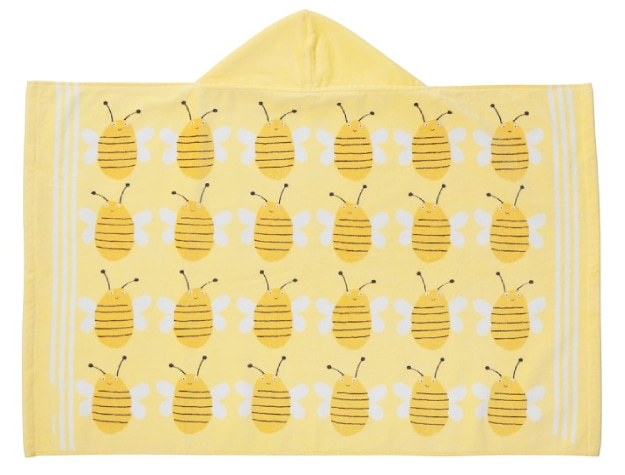 Bee-themed beach hooded towel laying flat