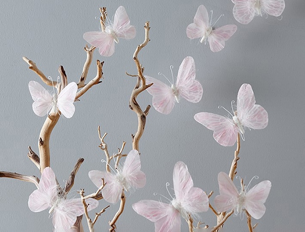 Pink feather butterflies set.