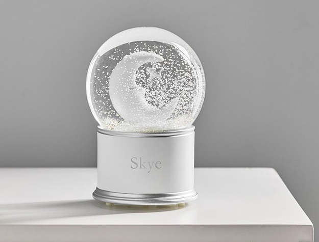 Sleepy moon light-up snow globe.