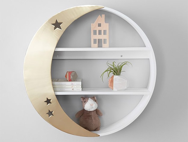 Wall mounted Crescent Moon Shelving.