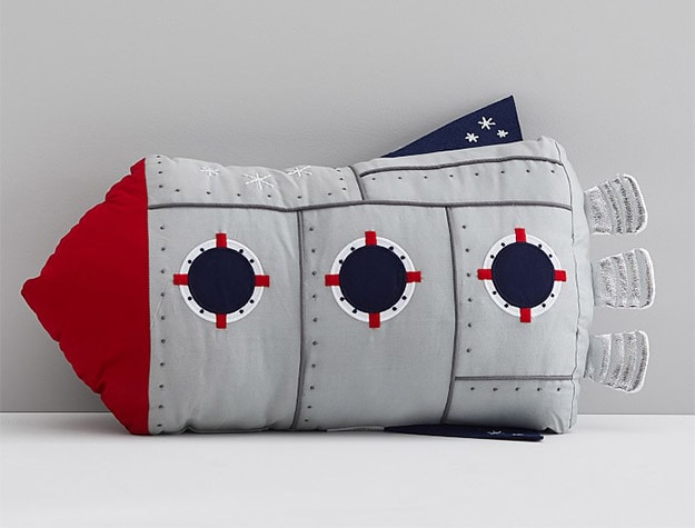 Red, gray and blue Light Up Rocket Pillow
