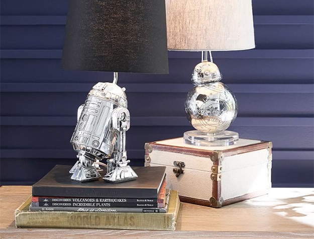 Silver Star Wars™ R2-D2™ Lamp on table.