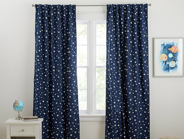 Navy Shining Star Glow-in-the-Dark Blackout Curtain Panel. 