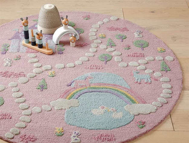 Pink 3D Activity Unicorn Castle Play Rug.