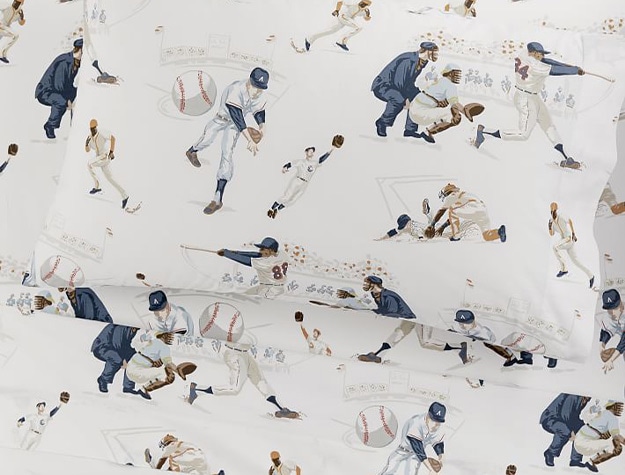 Sports-themed bed sheets.