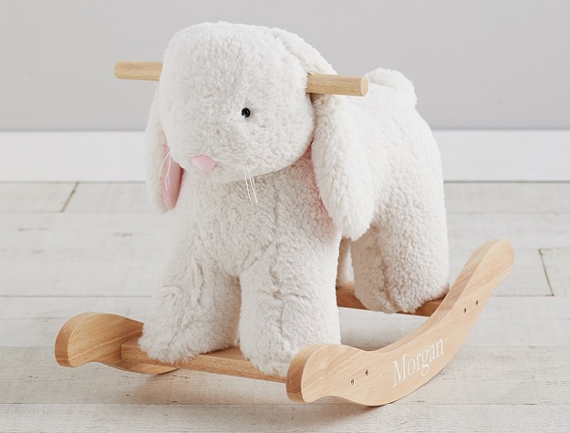 Sherpa Bunny Plush Rocker personalized to read Morgan on the side.