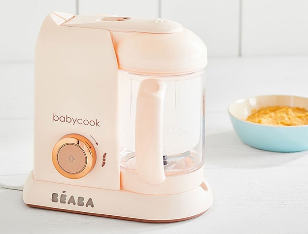 Baby food maker on kitchen counter.