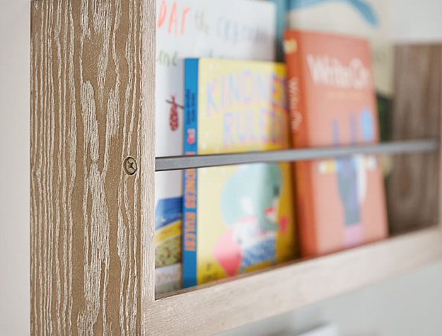 Close-up shot of door shelving with books