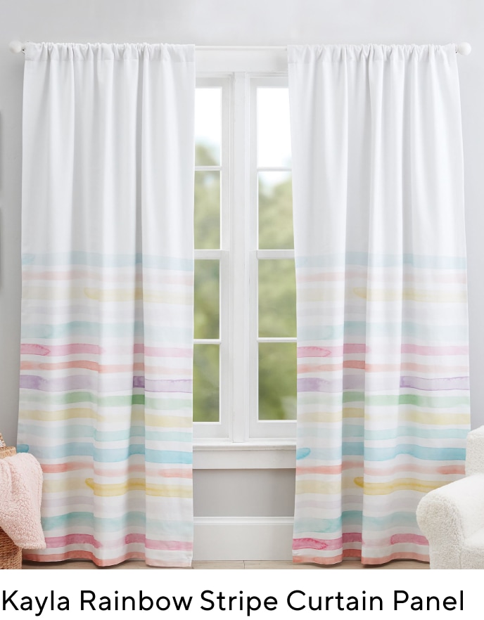Kayla Rainbow Stripe Cotton Blackout Curtain Panel
