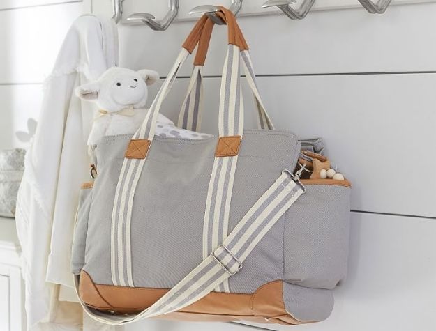 diaper bag hanging on coat rack