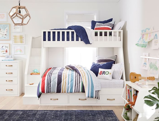 White bunk bed with stairs