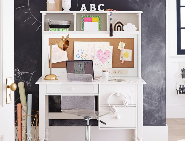 Tech hutch with cork board and storage above