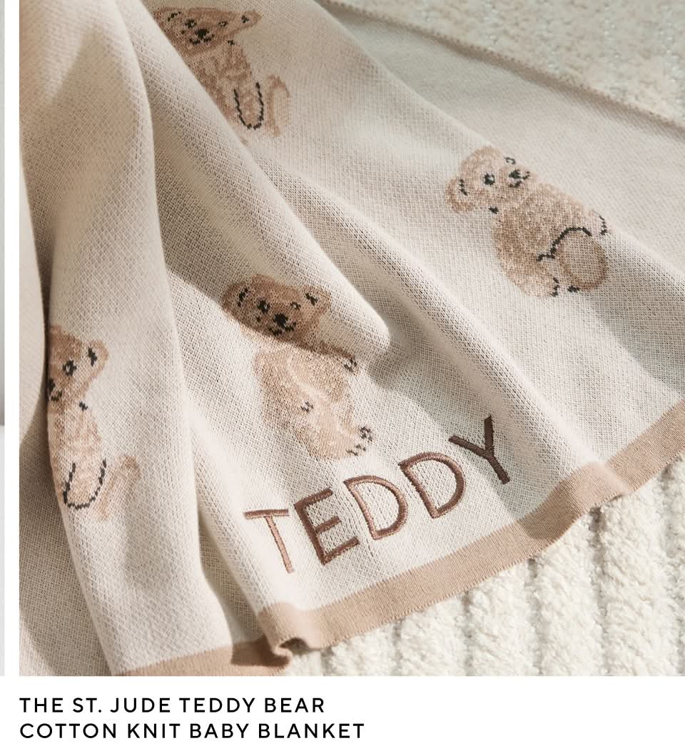 The St. Jude Teddy Bear Cotton Knit Baby Blanket