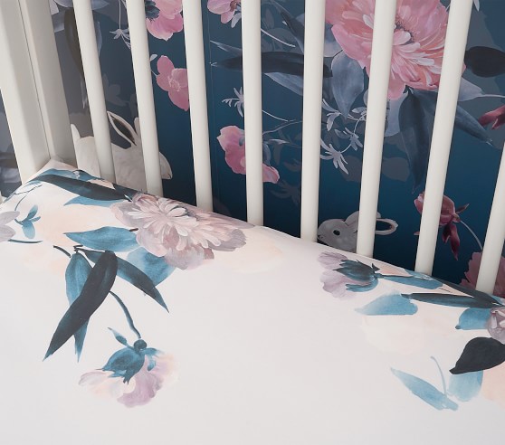 blue floral crib sheet