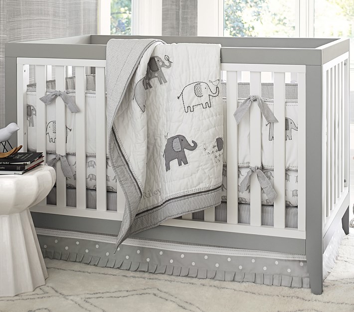 grey and white crib bedding