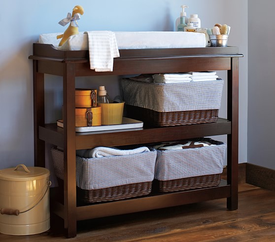 pottery barn changing table with baskets