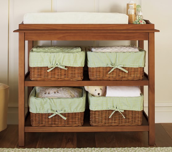 pottery barn changing table with baskets