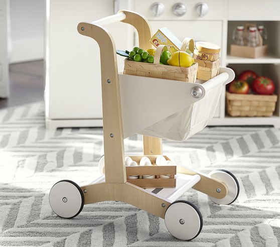 childs wooden shopping trolley