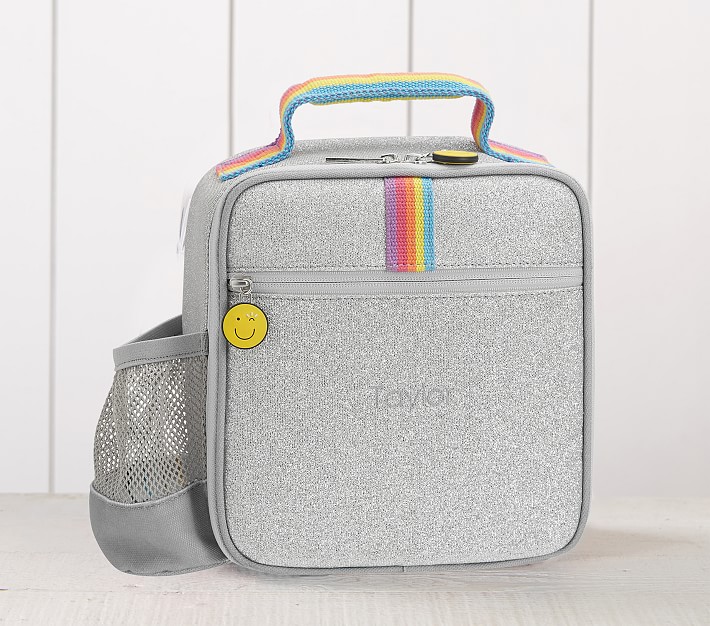 silver lunch box with bag