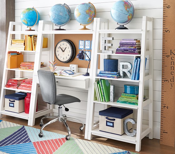 kids desk and bookshelf