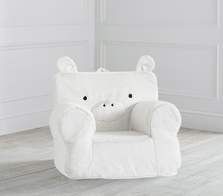 My First Gray Hippo Faux Fur Anywhere Chair Toddler Armchair Pottery Barn Kids