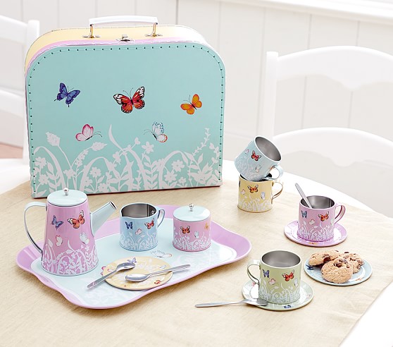 tin tea set with case