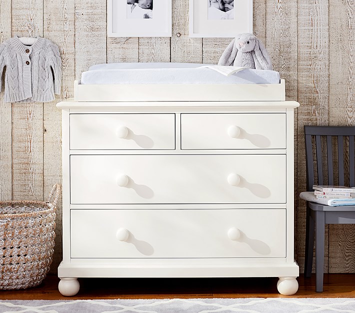 pottery barn changing table with baskets