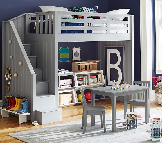bunk bed with table under