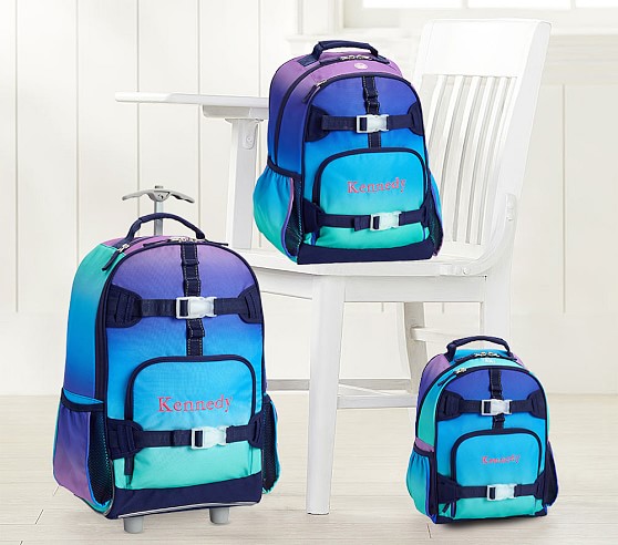 purple and blue backpacks