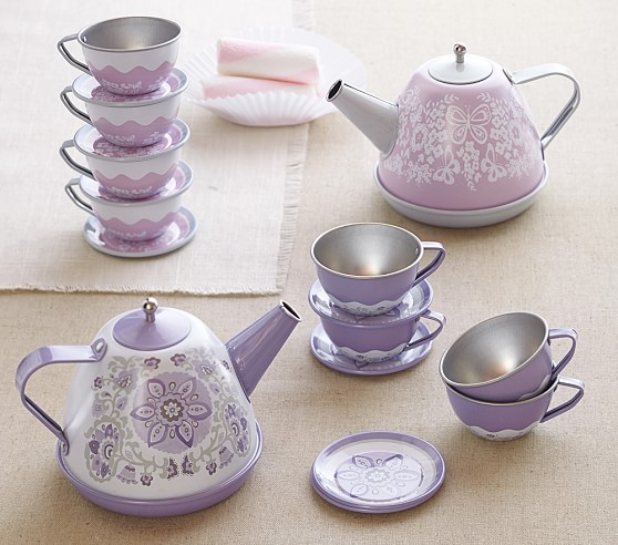 pottery barn tin tea set