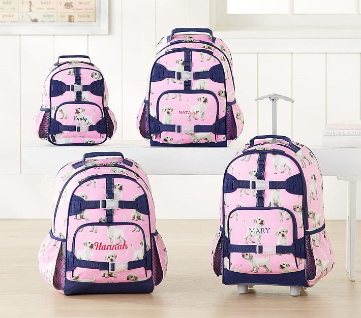 navy and pink backpack